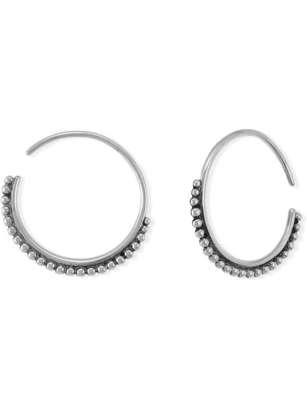 Boho Oxidized Sterling Silver Pull Through Hoop Earrings with Beaded Texture